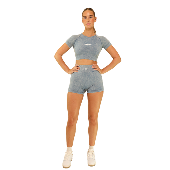 AKER Acid wash Crop Top - Sky blue